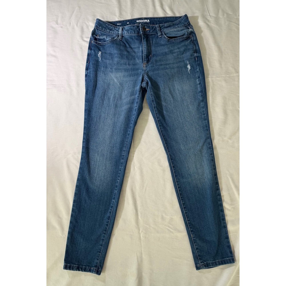 Sonoma Goods For Life Womens Skinny Jeans Medium Wash Distressed Denim 8R - Picture 2 of 8